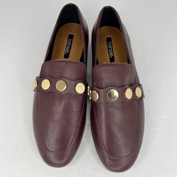 Kensie Womens Rayna Auburn Leather Gold Studs Slip On Flats Size 7 M Loafers - Picture 4 of 9